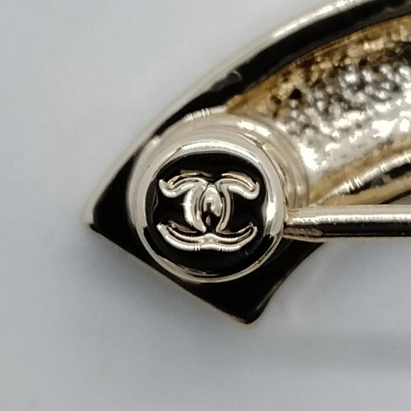 Chanel Brooch Pin Gold Black B24 B 597-050925 - Picture 6 of 9